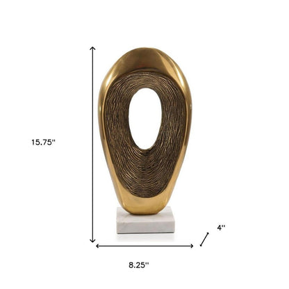 16" Gold And White Aluminum And Marble Abstract Tabletop Sculpture