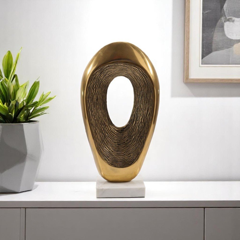 16" Gold And White Aluminum And Marble Abstract Tabletop Sculpture