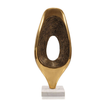 19" Gold And White Aluminum And Marble Abstract Tabletop Sculpture