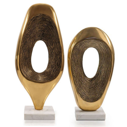 19" Gold And White Aluminum And Marble Abstract Tabletop Sculpture