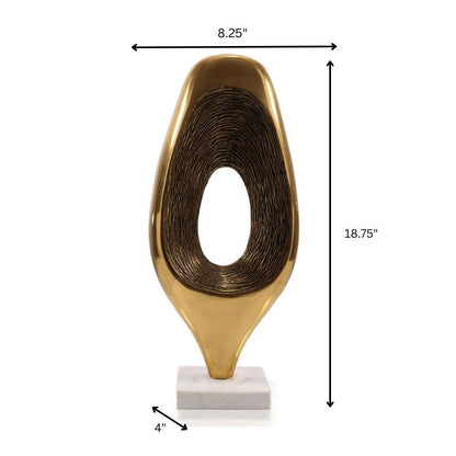16" Gold And White Aluminum And Marble Abstract Tabletop Sculpture