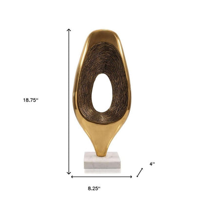 16" Gold And White Aluminum And Marble Abstract Tabletop Sculpture