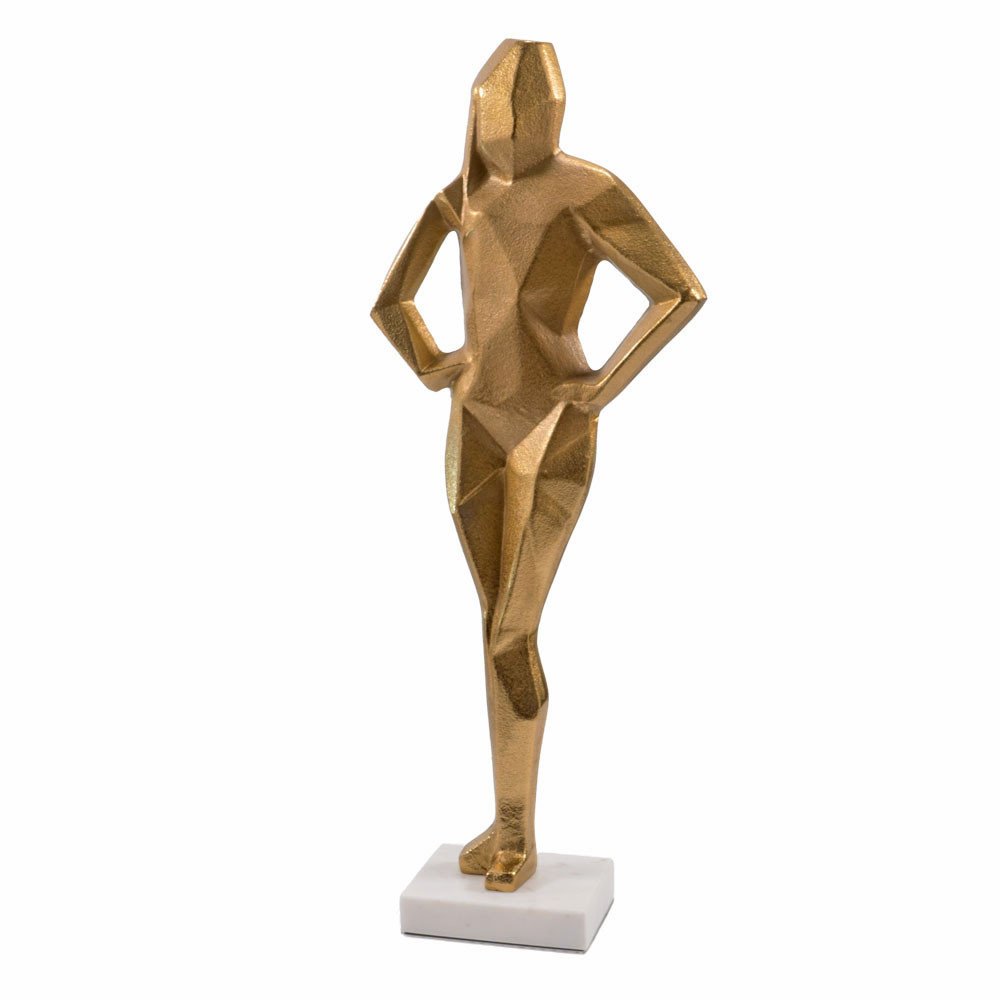 24" Gold And White Aluminum And Marble Woman Tabletop Sculpture