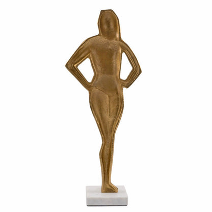 24" Gold And White Aluminum And Marble Woman Tabletop Sculpture
