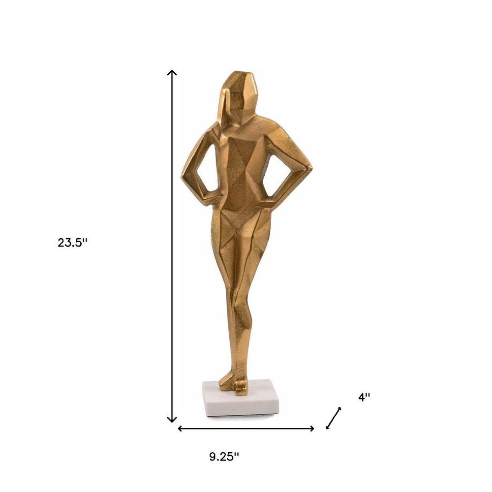 24" Gold And White Aluminum And Marble Woman Tabletop Sculpture