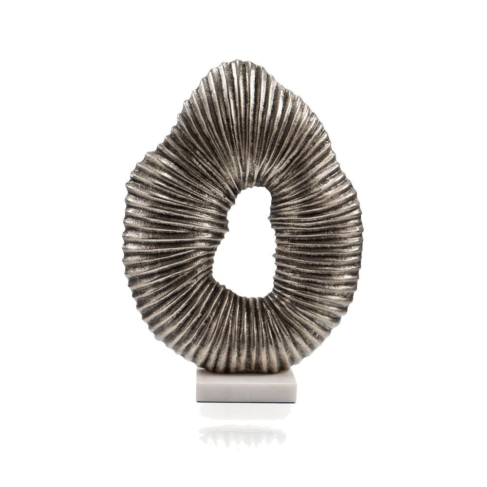 17" Silver And White Aluminum And Marble Tabletop Sculpture