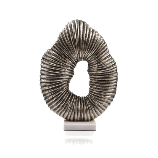 17" Silver And White Aluminum And Marble Tabletop Sculpture