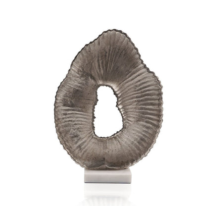 17" Silver And White Aluminum And Marble Tabletop Sculpture