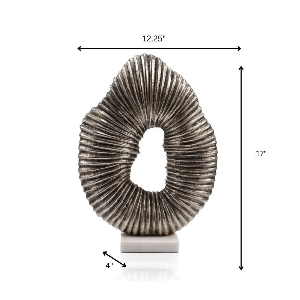 17" Silver And White Aluminum And Marble Tabletop Sculpture