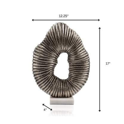 17" Silver And White Aluminum And Marble Tabletop Sculpture