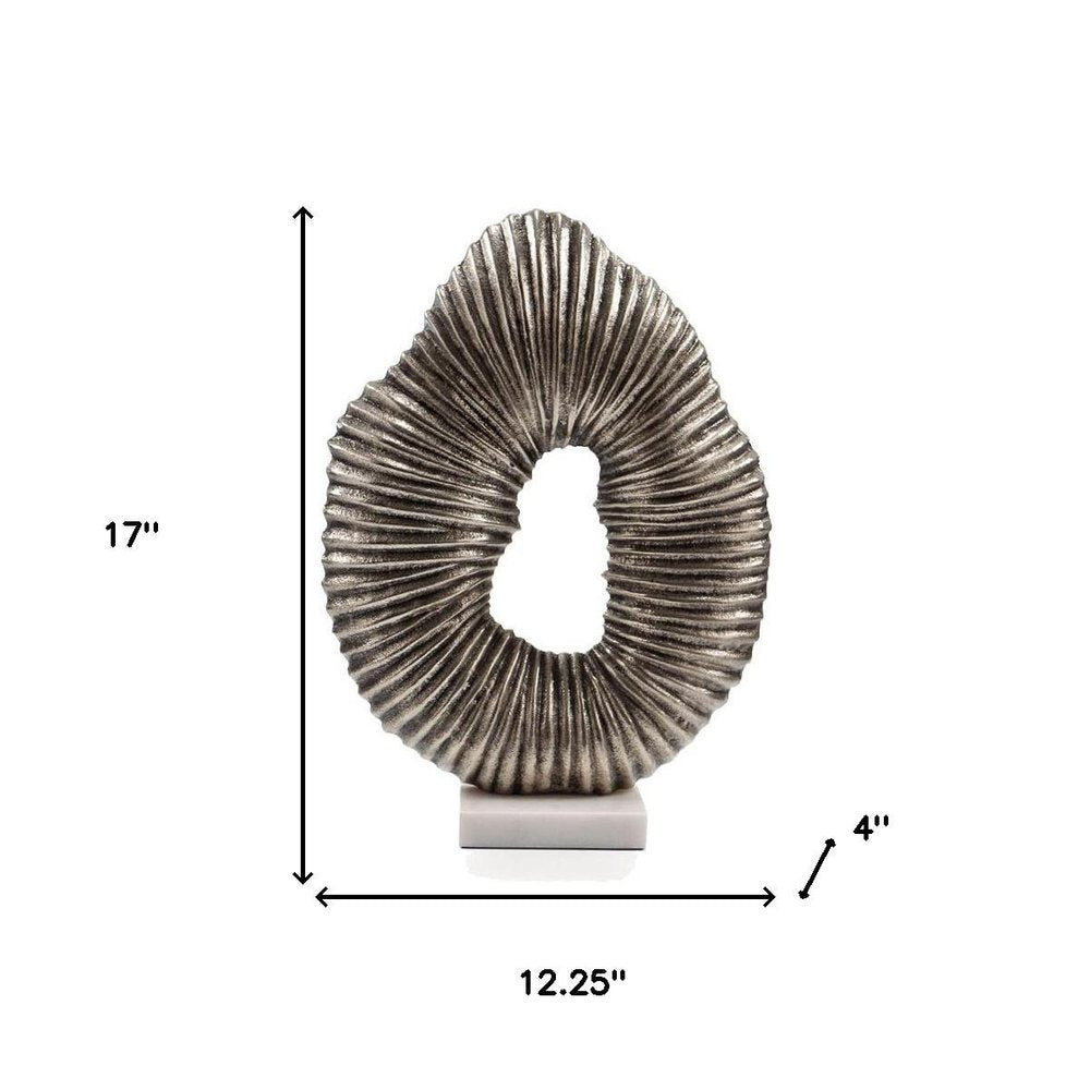 17" Silver And White Aluminum And Marble Tabletop Sculpture