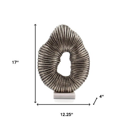 17" Silver And White Aluminum And Marble Tabletop Sculpture