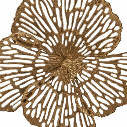 18" Antiqued Gold And White Aluminum And Marble Flowers Abstract Tabletop Sculpture