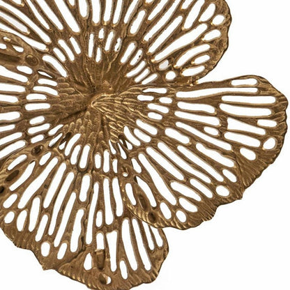 18" Antiqued Gold And White Aluminum And Marble Flowers Abstract Tabletop Sculpture