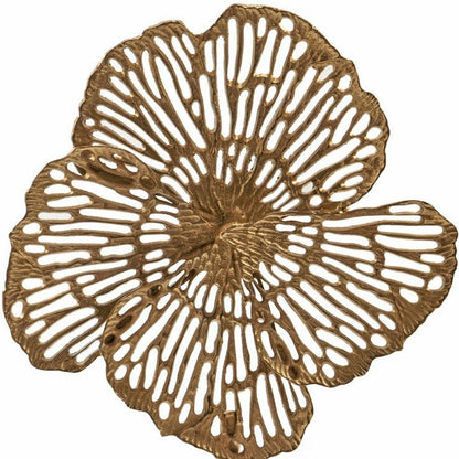 18" Antiqued Gold And White Aluminum And Marble Flowers Abstract Tabletop Sculpture