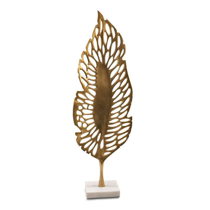 28" Gold And White Aluminum And Marble Leaf Tabletop Sculpture