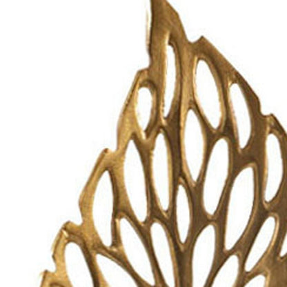 28" Gold And White Aluminum And Marble Leaf Tabletop Sculpture