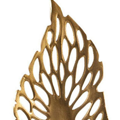 28" Gold And White Aluminum And Marble Leaf Tabletop Sculpture