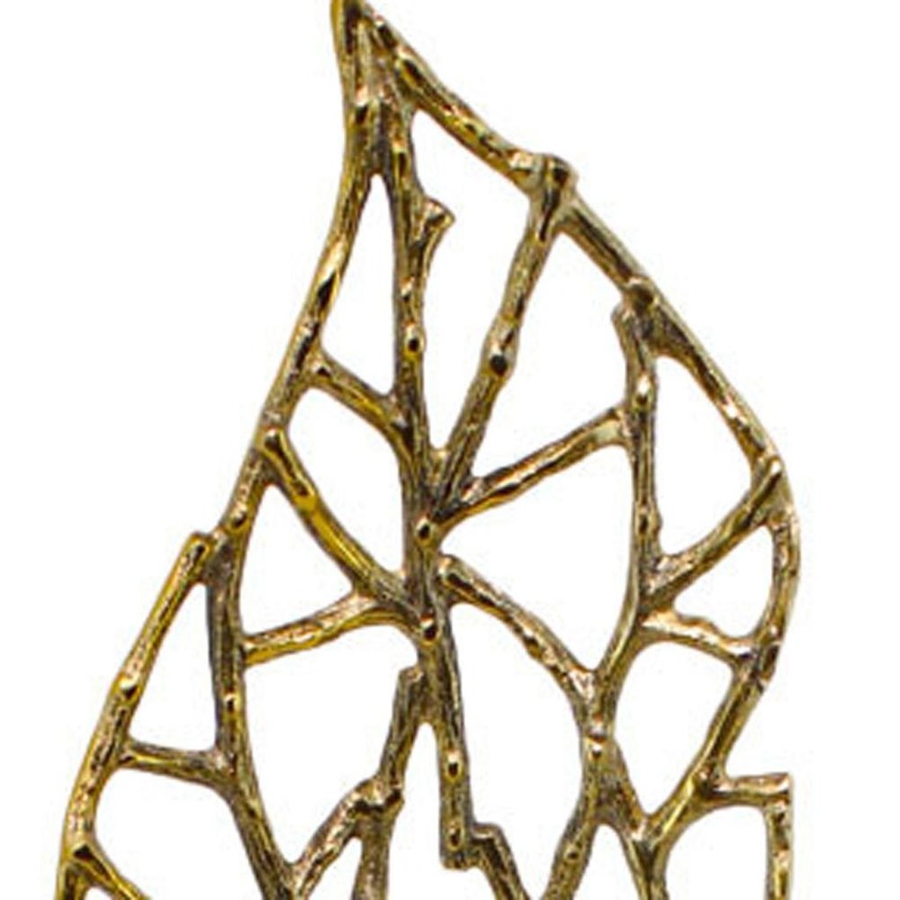 26" Gold And Black Aluminum And Marble Leaf Tabletop Sculpture