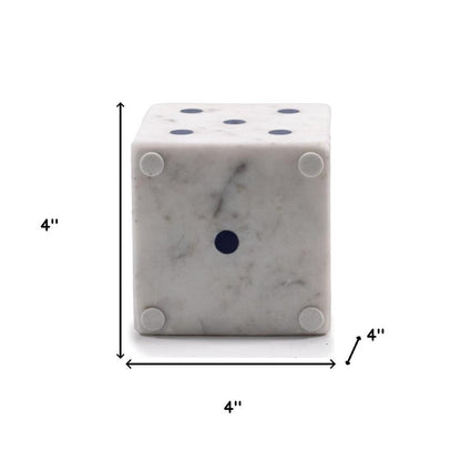 Set of Two White Marble Hand Painted Dice Tabletop Sculpture