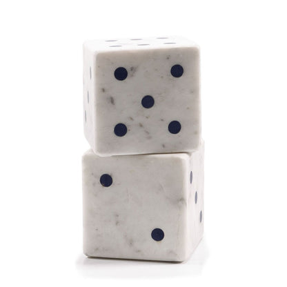 Set of Two White Marble Hand Painted Dice Tabletop Sculpture