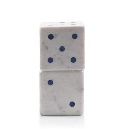 Set of Two White Marble Hand Painted Dice Tabletop Sculpture