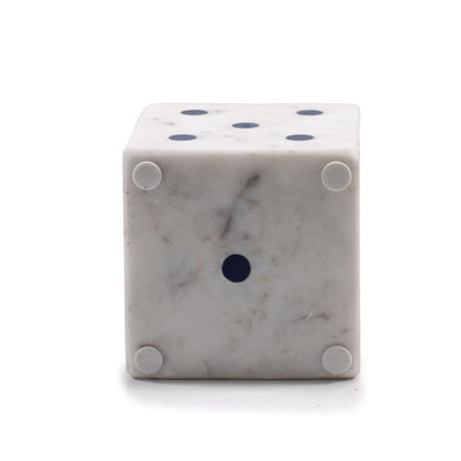 Set of Two White Marble Hand Painted Dice Tabletop Sculpture