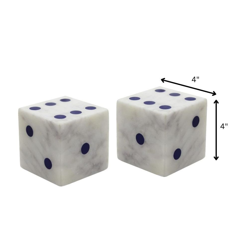 Set of Two White Marble Hand Painted Dice Tabletop Sculpture