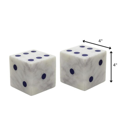 Set of Two White Marble Hand Painted Dice Tabletop Sculpture