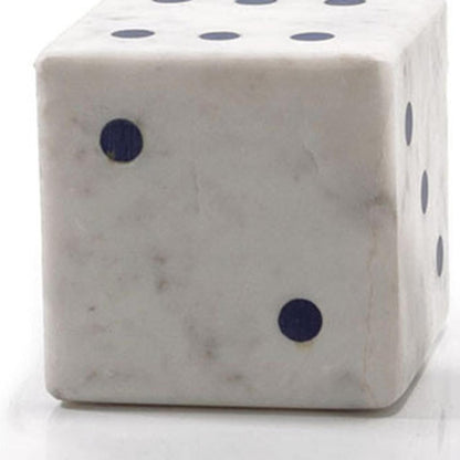 Set of Two White Marble Hand Painted Dice Tabletop Sculpture