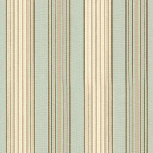 SCHUMACHER  PERENNIAL FAVORITES SARATOGA COTTON STRIPE PATTERN WOVENS PATTERN WOVENS AQUA / FLAX/ MOCHA   - 62962