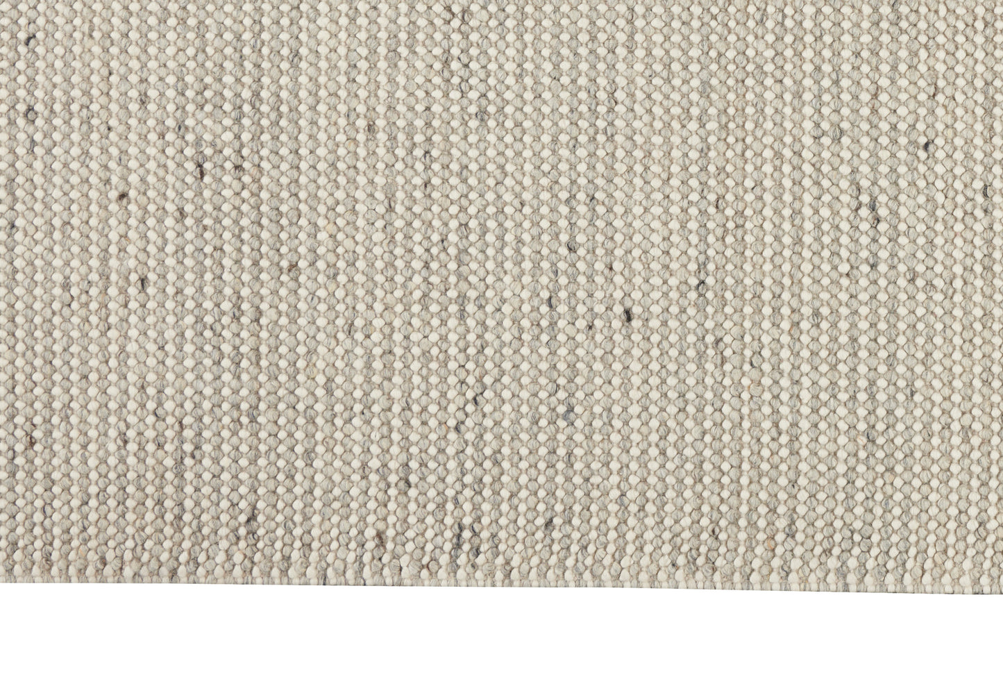 Beige textured woven rug close-up with looped yarn and subtle gray flecks for a casual modern look