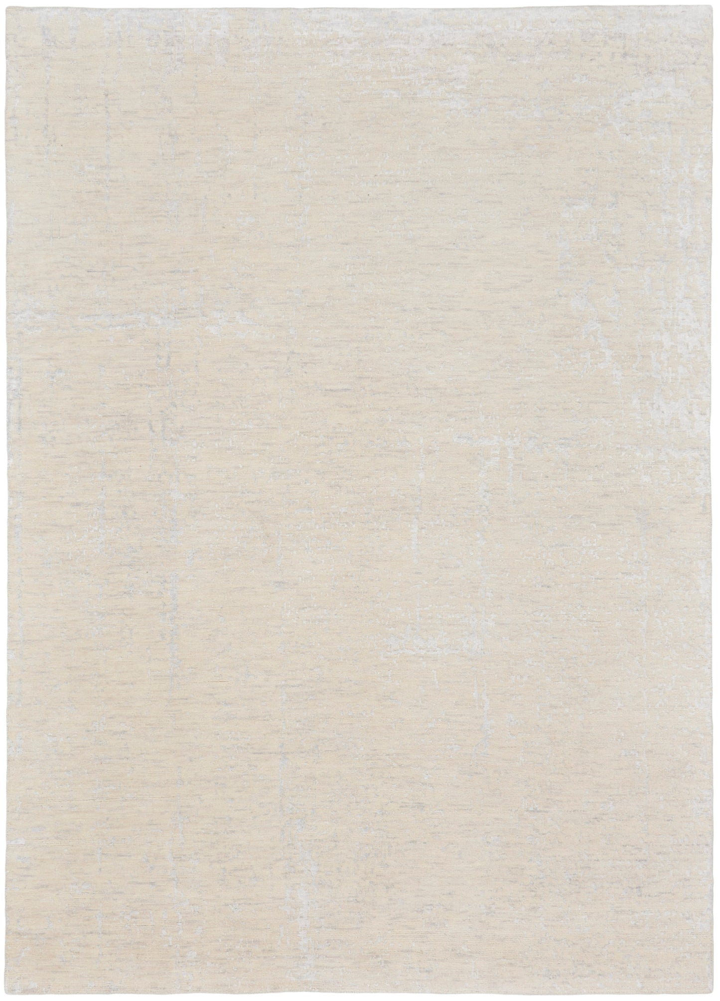 Beige rug with subtle whitewashed texture; rectangular, neutral-toned decorative floor covering.