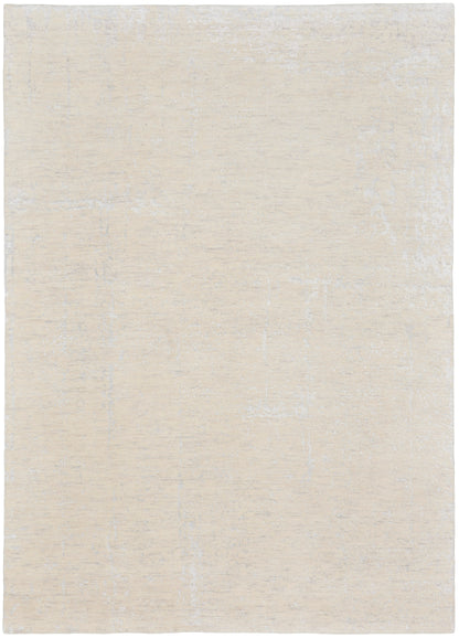 Beige rug with subtle whitewashed texture; rectangular, neutral-toned decorative floor covering.