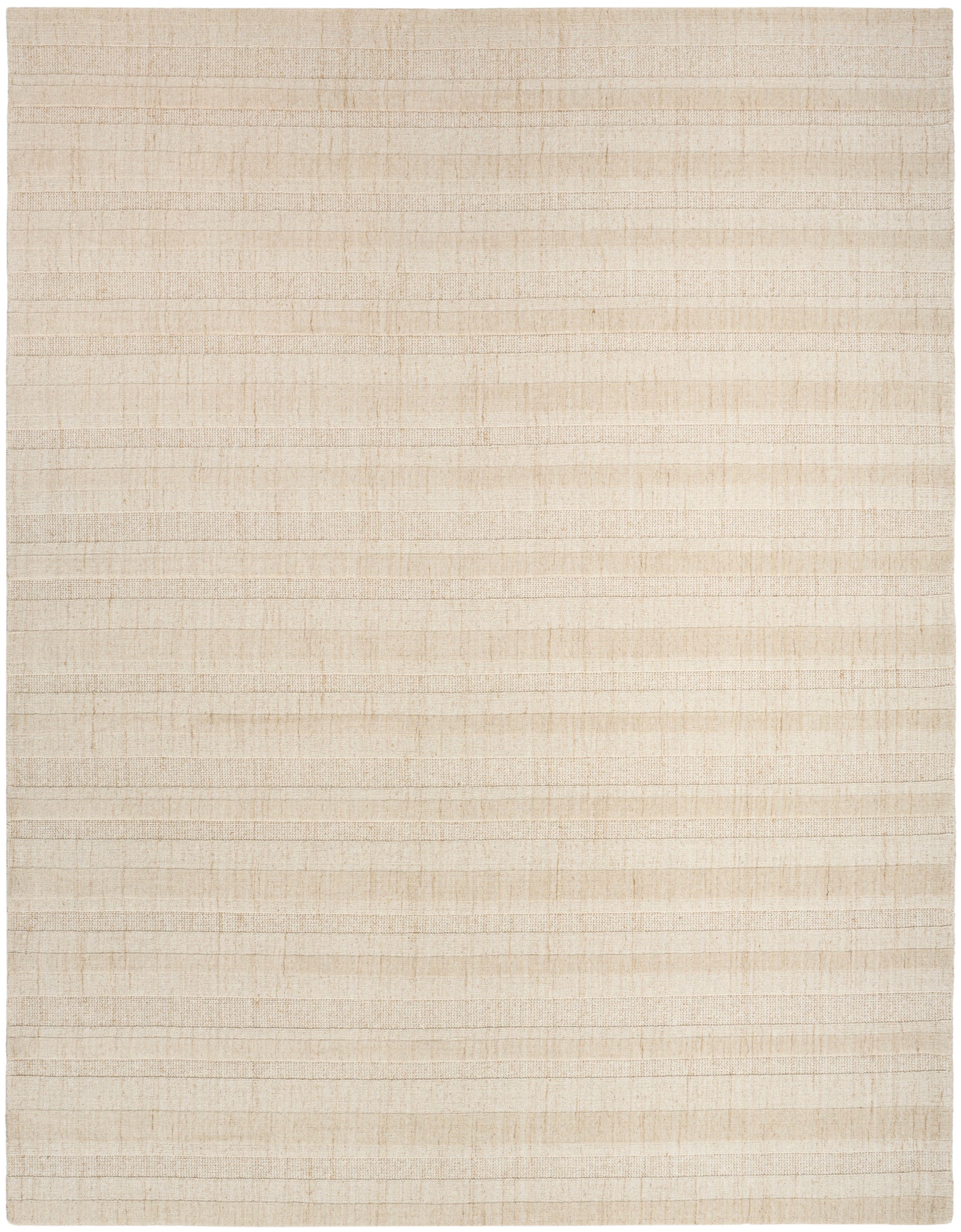 Beige flatweave rug with subtle horizontal stripes and textured surface for neutral decor.