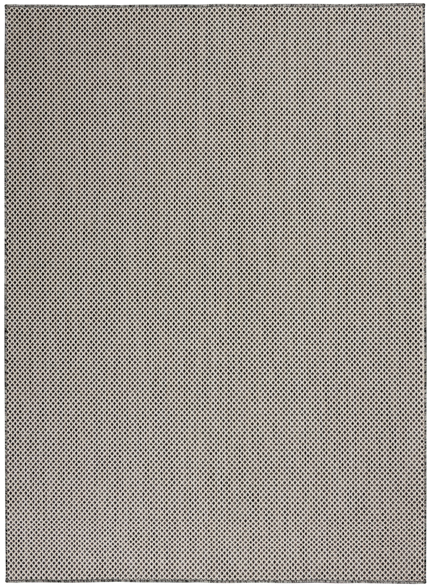 Beige flat-weave rug with a tiny black diamond lattice pattern.