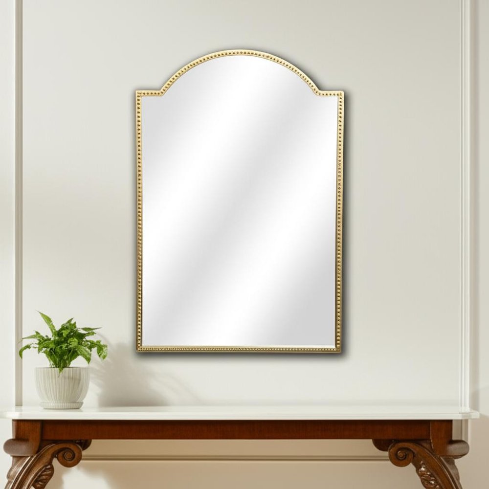 32" Gold Metal Beaded Arch Accent Mirror