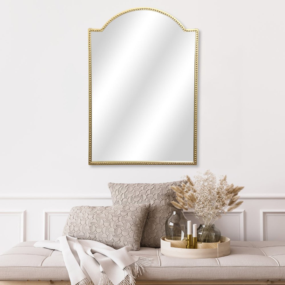 32" Gold Metal Beaded Arch Accent Mirror