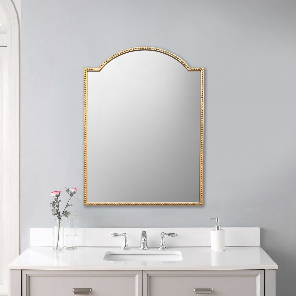32" Gold Metal Beaded Arch Accent Mirror