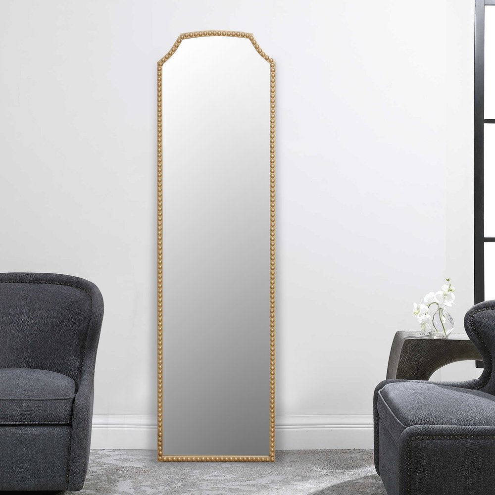 64" Gold Metal Beaded Arch Full Length Hanging Mirror
