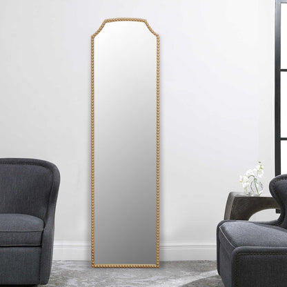 64" Gold Metal Beaded Arch Full Length Hanging Mirror