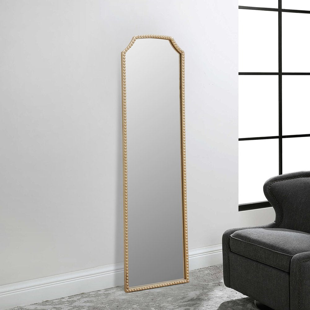 64" Gold Metal Beaded Arch Full Length Hanging Mirror