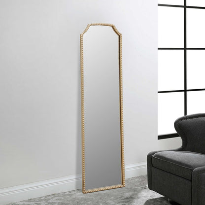 64" Gold Metal Beaded Arch Full Length Hanging Mirror