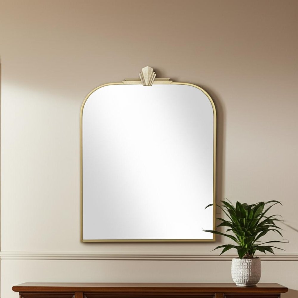31" Gold Metal Art Deco Arch Accent Mirror