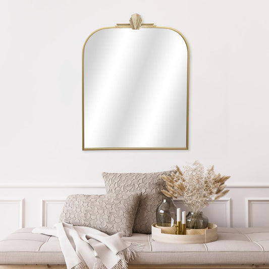 31" Gold Metal Art Deco Arch Accent Mirror