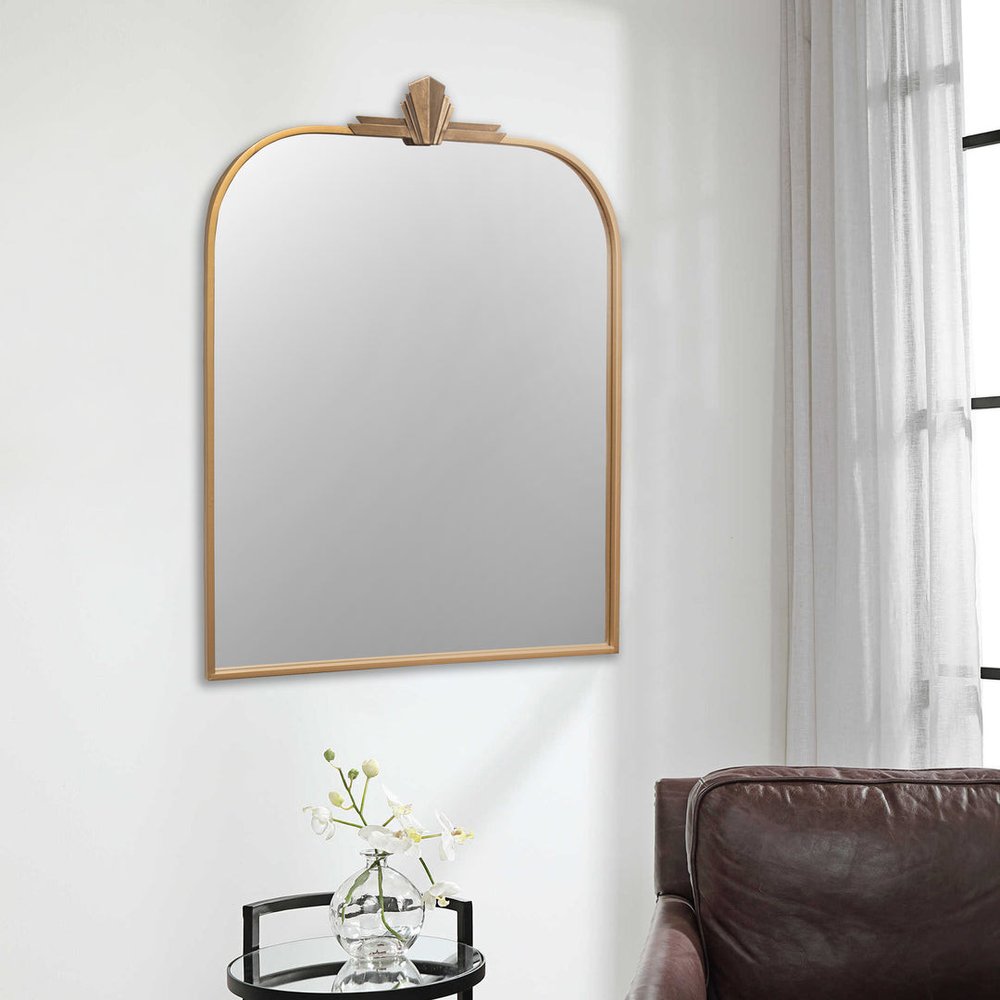 31" Gold Metal Art Deco Arch Accent Mirror