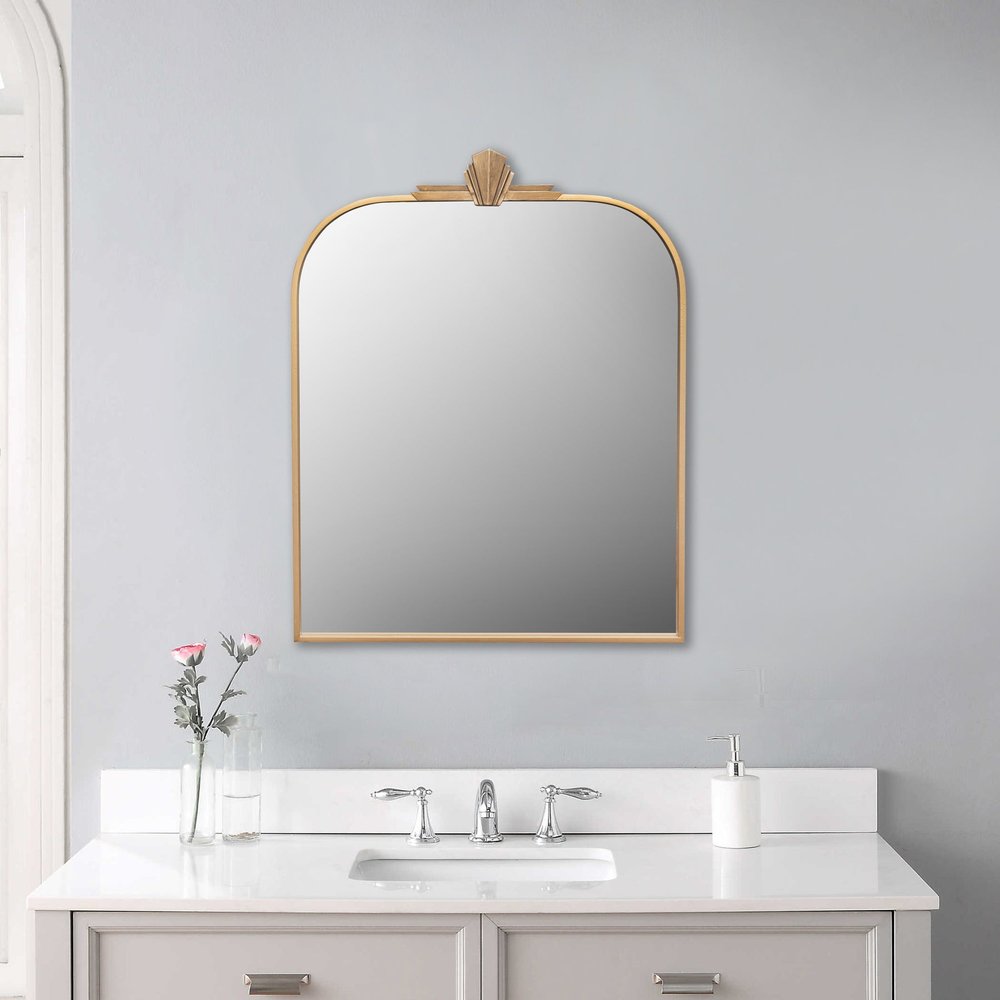 31" Gold Metal Art Deco Arch Accent Mirror