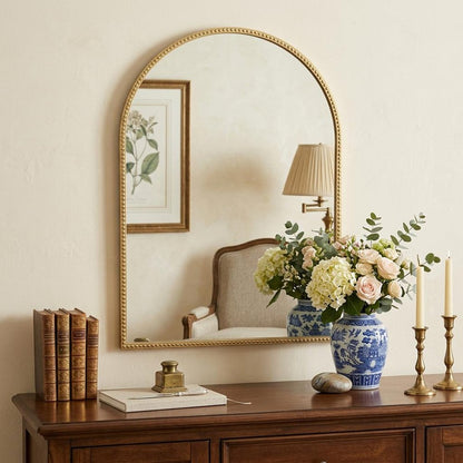 34" Gold Metal Beaded Arch Accent Mirror