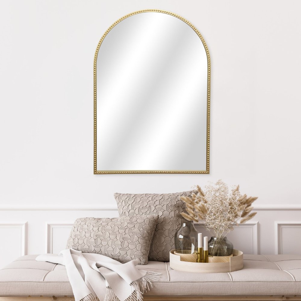 34" Gold Metal Beaded Arch Accent Mirror