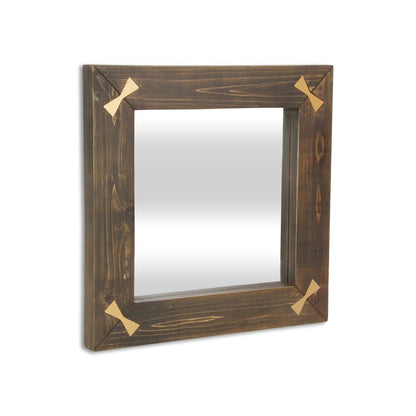 22" Brown Wood With Gold Bows Square Accent Mirror